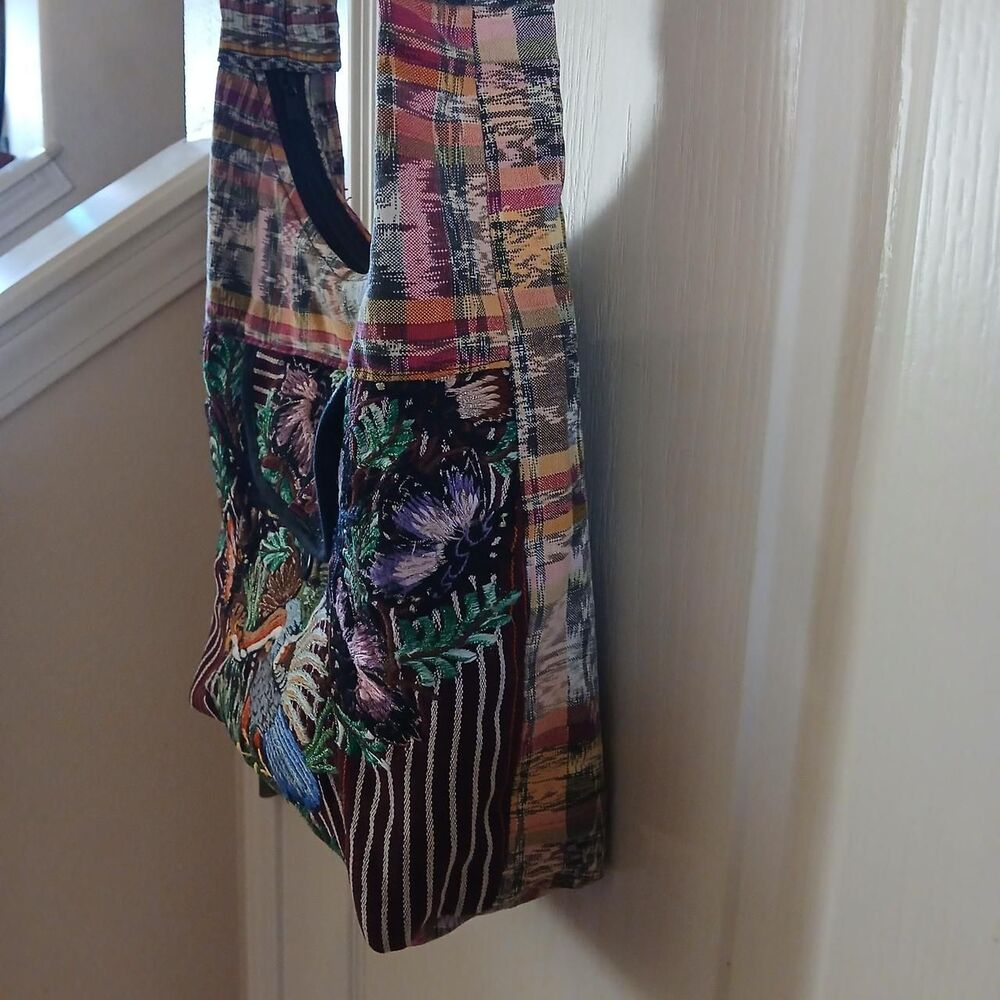 Boho multicolor plaid patchwork embroidered bird … - image 5